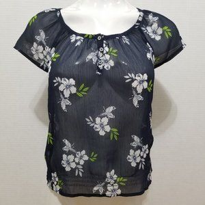 Hollister Blue Floral Relaxed Short Sleeve Blouse